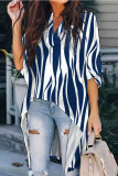 Blue Fashion Casual Print Solid Patchwork V Neck Tops