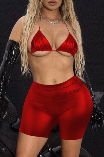 Red Sexy Solid Patchwork Swimwears
