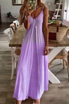 Light Purple Sexy Casual Gradual Change Print Backless Spaghetti Strap Long Dress