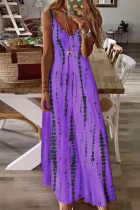 Purple Fashion Sexy Print Backless Spaghetti Strap Long Dress
