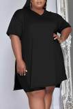 Black Casual Solid Patchwork V Neck Plus Size Two Pieces