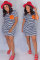Orange Sexy Fashion Cap Sleeve Short Sleeves O neck Step Skirt skirt Patchwork Pocket Print Strip