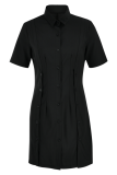 Black Casual Solid Patchwork Turndown Collar Shirt Dress Dresses