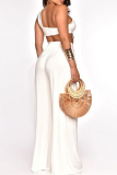 White Sexy Casual Solid Hollowed Out One Shoulder Sleeveless Two Pieces
