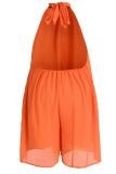 Tangerine Sexy Solid Patchwork Backless Halter Plus Size Jumpsuits