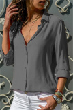 Grey Fashion Casual Solid Patchwork Turndown Collar Tops