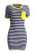 Yellow Sexy Fashion Cap Sleeve Short Sleeves O neck Step Skirt skirt Patchwork Pocket Print Strip