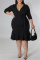 Black Fashion Casual Solid Bandage Patchwork V Neck Wrapped Skirt Plus Size Dresses