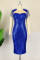 Blue Fashion Sexy Patchwork Tassel Sequins See-through O Neck Evening Dress