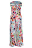 Colour Fashion Casual Print Backless Strapless Regular Jumpsuits