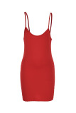 Red Fashion Sexy Solid Backless Spaghetti Strap Sleeveless Dress