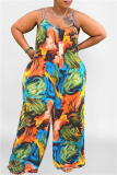 Red Sexy Casual Print Backless Spaghetti Strap Plus Size Jumpsuits