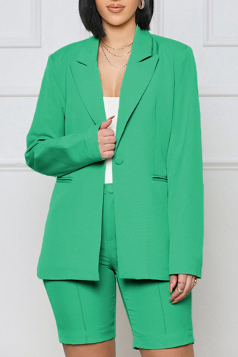 Green Casual Solid Patchwork Buttons Turn-back Collar Long Sleeve Two Pieces