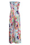 Colour Fashion Casual Print Backless Strapless Regular Jumpsuits