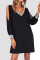 Blue Fashion Casual Patchwork Hollowed Out Sequins V Neck Long Sleeve Dresses