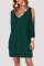 Ink Green Fashion Casual Patchwork Hollowed Out Sequins V Neck Long Sleeve Dresses