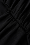 Black Fashion Sexy Plus Size Solid Patchwork V Neck Sling Dress