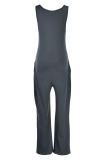 Grey Fashion Casual Solid Basic V Neck Regular Jumpsuits