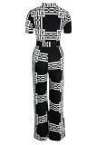 Black Fashion Casual Print With Belt Regular Jumpsuits