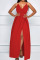 Red Casual Solid Patchwork Spaghetti Strap Sling Dress Dresses