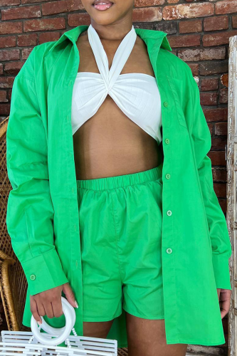 Green Casual Solid Patchwork Peter Pan Collar Long Sleeve Two Pieces