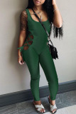 Black Sexy Solid Hollowed Out Patchwork U Neck Regular Jumpsuits