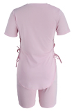 White Fashion Casual Solid Bandage O Neck Short Sleeve Two Pieces