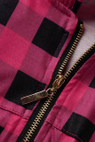 Black Casual Plaid Print Zipper Collar Straight Plus Size Dresses