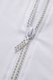 White Fashion Casual Solid Basic Zipper Collar Skinny Romper