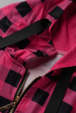 Black Casual Plaid Print Zipper Collar Straight Plus Size Dresses