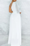 White Sexy Solid Patchwork See-through Oblique Collar Regular Jumpsuits