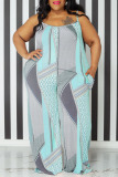 Coffee Casual Print Patchwork Spaghetti Strap Plus Size Jumpsuits