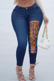 Black Fashion Casual Solid Bandage Hollowed Out High Waist Skinny Denim Jeans