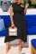 Black Sexy Solid Patchwork Stringy Selvedge Oblique Collar Irregular Dress Dresses
