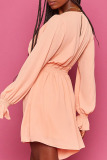 Apricot Casual Solid Patchwork V Neck Straight Rompers
