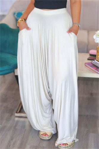 White Fashion Casual Solid Patchwork Harlan High Waist Trousers