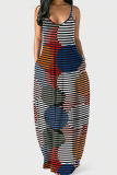 Colour Fashion Sexy Casual Print Backless Spaghetti Strap Long Dress