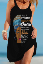 Black Fashion Casual Print Basic O Neck Vest Dress