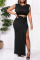 Black Casual Solid Bandage Patchwork Slit O Neck Sleeveless Two Pieces
