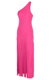 Pink Fashion Sexy Solid Tassel One Shoulder A Line Dresses