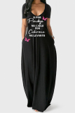 Black Purple Fashion Casual Print Patchwork V Neck Short Sleeve Dress