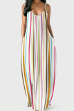 Multicolor Fashion Sexy Casual Print Backless Spaghetti Strap Long Dress
