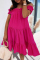 Rose Red Fashion Casual Solid Backless Off the Shoulder Short Sleeve Dress