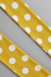 Yellow Fashion Casual Dot Print Bandage O Neck Plus Size Two Pieces