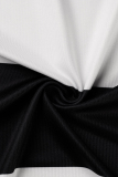 White Fashion Casual Plus Size Striped Print Basic Turndown Collar Short Sleeve Dress