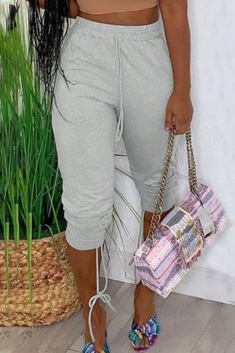 Grey Casual Solid Bandage Patchwork Plus Size 