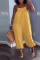 Yellow Casual Solid Patchwork Spaghetti Strap Harlan Jumpsuits