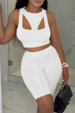 White Sexy Casual Solid Hollowed Out Patchwork O Neck Sleeveless Two Pieces