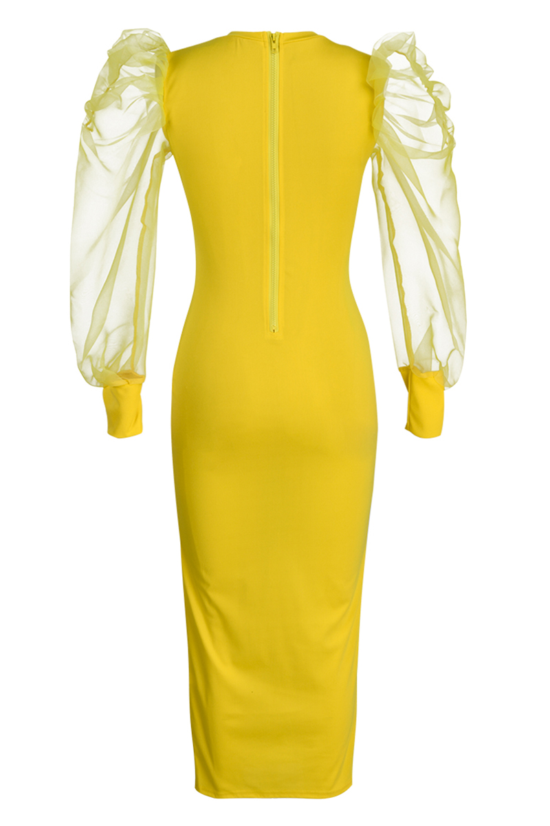Wholesale Yellow Fashion Casual Solid Patchwork O Neck Long Sleeve Dresses K47605 4 Online