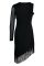 Black Fashion Sexy Patchwork Tassel See-through Asymmetrical O Neck Long Sleeve Dresses